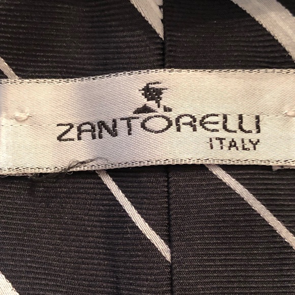 Zantorelli Silk Striped Black Silver Tie - Picture 4 of 4
